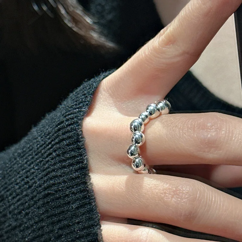 S925 Sterling Silver Niche Design Sense Retro Simple Bead Ring Korean Style Simple Fashionable Ring Wholesale 44JZ32 - Image 2