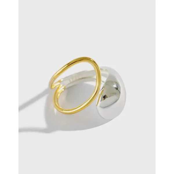 Korean Version S925 Sterling Silver Ring Ins Staggered Cross Wide Water Drop Ring Female Texture Opening Silver Ring