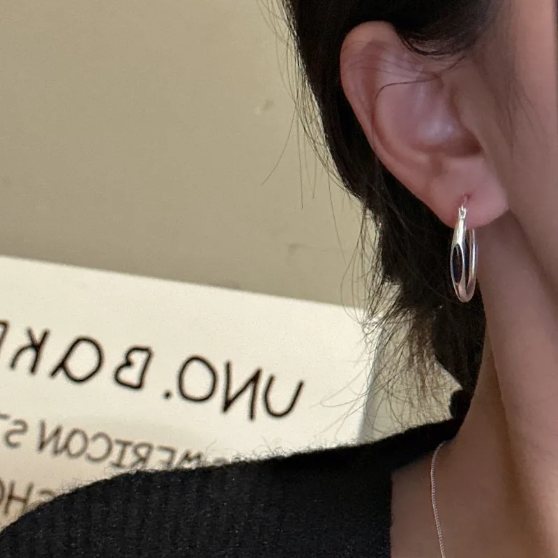 S925 Sterling Silver Korean Niche Design Sense Black Agate Earrings Korean Style Fashion Simple Texture Frosted Ear Jewelry. - Image 2