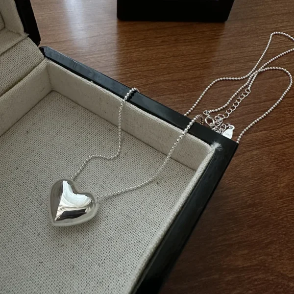 S925 Sterling Silver Korean Version Design Sense Basic Glossy Love Necklace Korean Style Fashion Simple Texture Sweater Chain