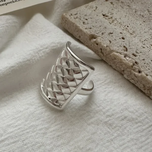 S925 Real Sterling Silver Niche Design Sense Woven Matte Ring Retro Simple INS Wind Personalized Ring Wholesale