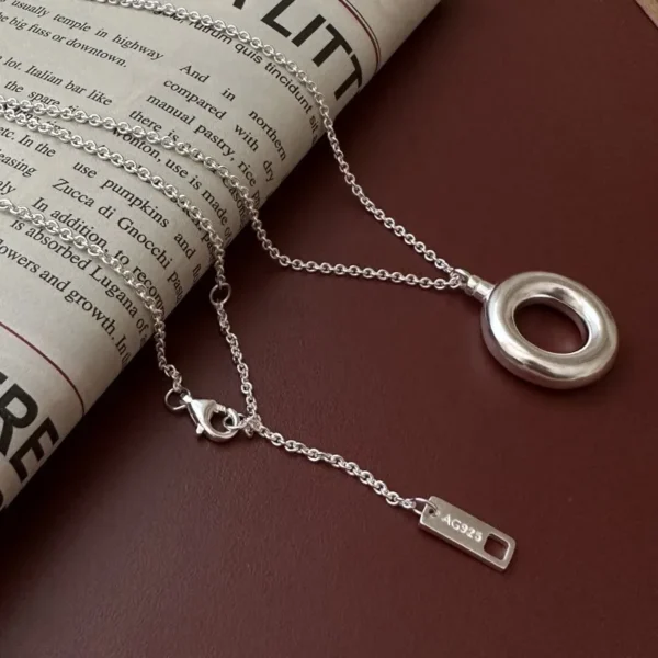 S925 Sterling Silver Niche Design Sense Hollow Circle Necklace Korean Style Simple Matte Sweater Chain Wholesale