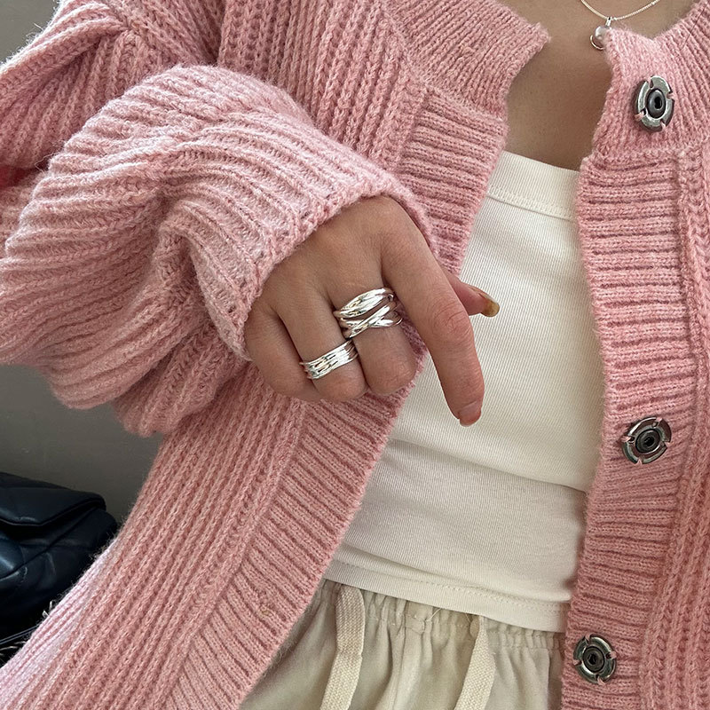 925 Sterling Silver Multi-layer Crossed Line Ring Women's European Simple Temperament Personalized Opening Design Ring