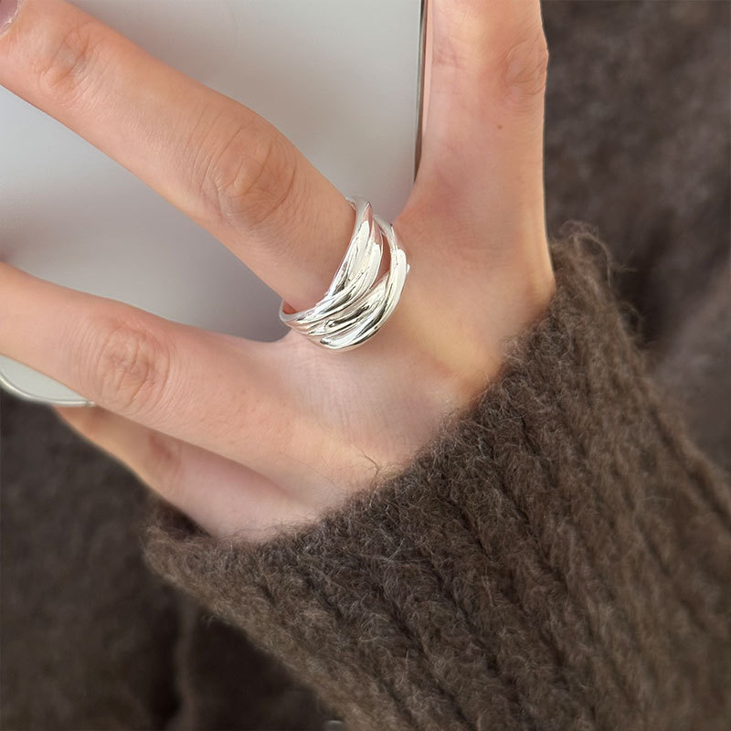925 Sterling Silver Multi-layer Crossed Line Ring Women's European Simple Temperament Personalized Opening Design Ring - Image 4