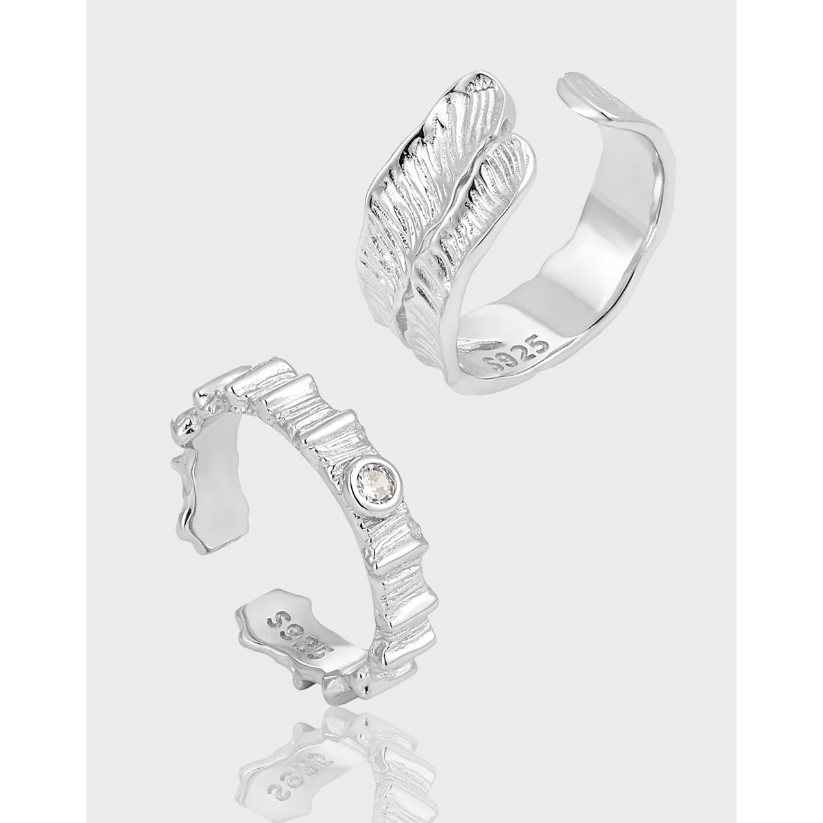 New Niche Personality Couple Ring Ins Cold Style Cool Texture Striped Diamond-set S925 Sterling Silver Ring - Image 2