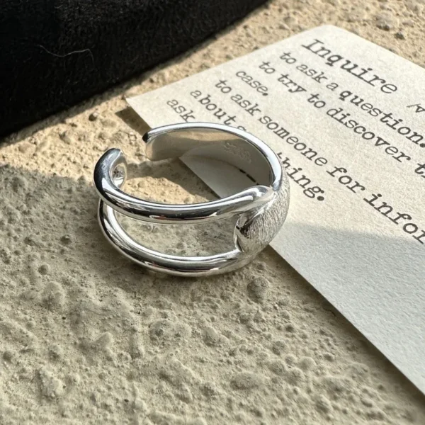 S925 Sterling Silver Korean Version Niche Design Texture Brushed Ring Japanese Style Simple Fashionable Ring Wholesale