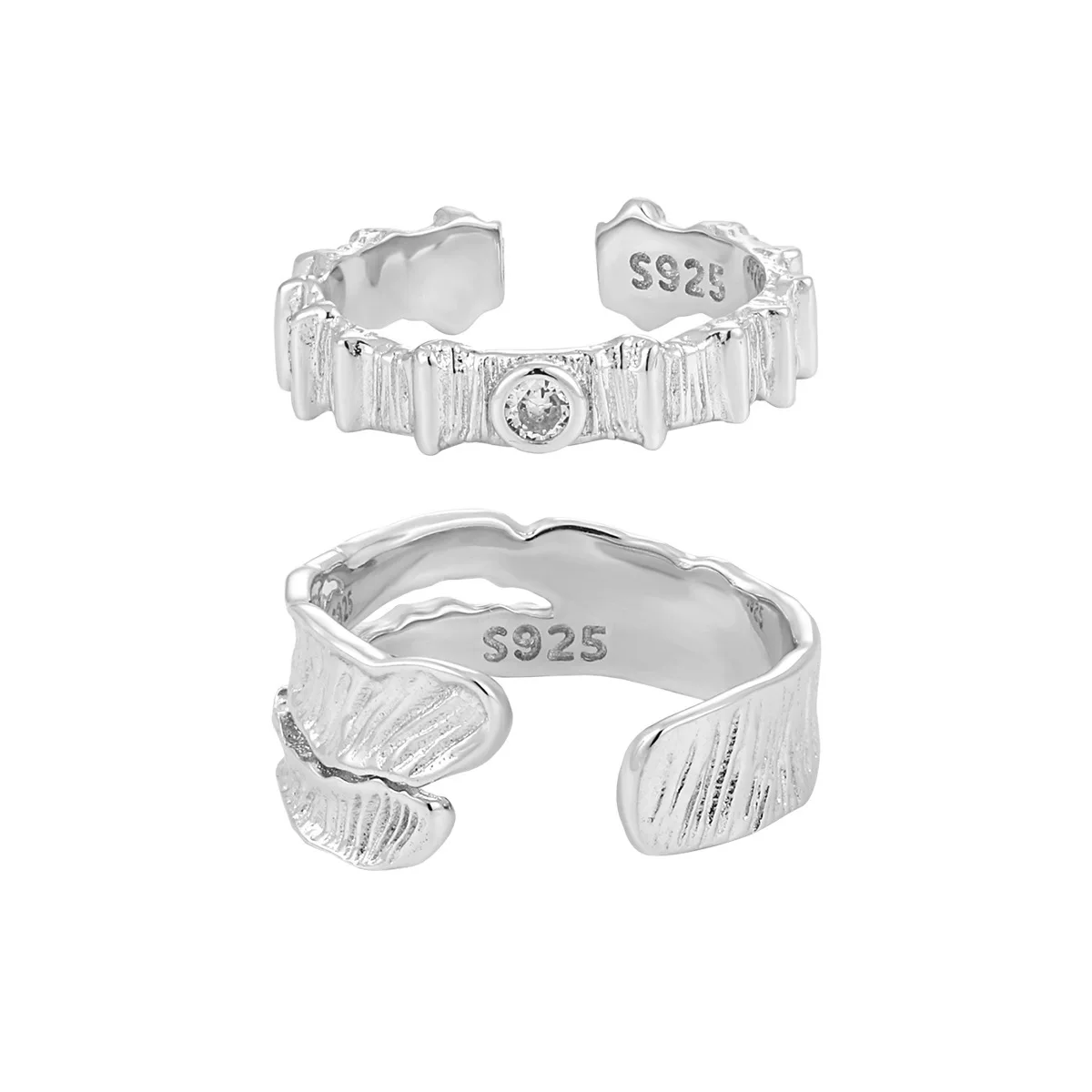 New Niche Personality Couple Ring Ins Cold Style Cool Texture Striped Diamond-set S925 Sterling Silver Ring - Image 5