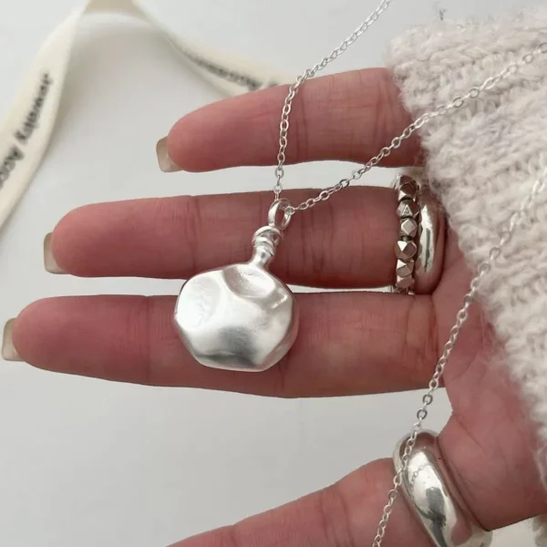 S925 Sterling Silver Irregular Hammer Wine Bottle Sweater Chain Women's Niche Design High-end Japanese Ns New Necklace