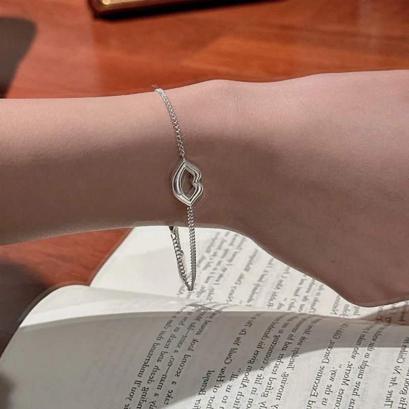 S925 Sterling Silver Korean Version Niche Design Sense Lip Basic Bracelet Simple First Jewelry Wholesale Real Silver Factory - 画像 (3)