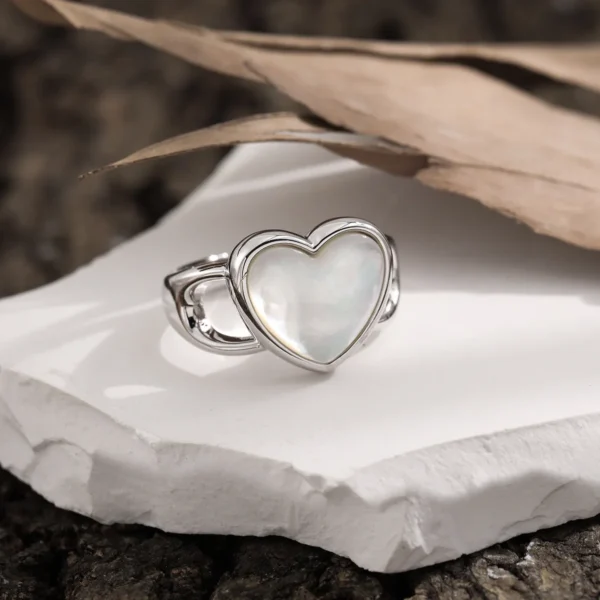 366 Natural Love Fritillary Shell Ring Women's Premium S925 Sterling Silver Niche Personality Ins Heart Silver Ring