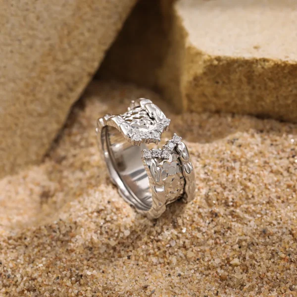 2028 Wide Version Car Flower Scale Ring Women's High Sense S925 Sterling Silver Niche Personality Ins Light Luxury Flash Crystal