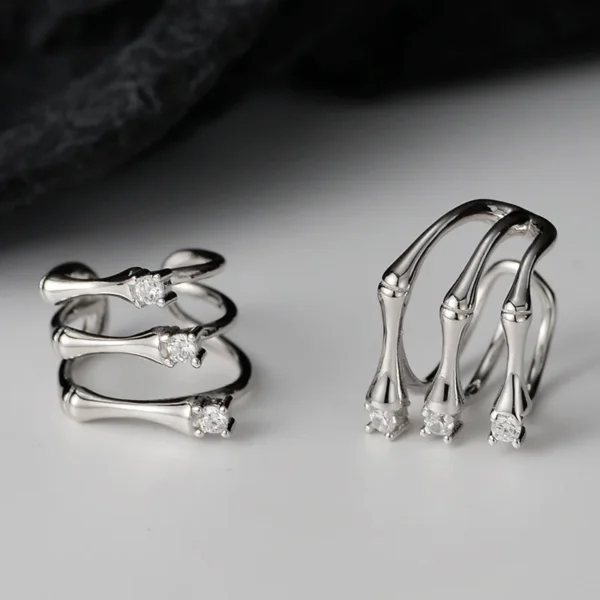 CHOZON Simple S925 Sterling Silver Diamond Bamboo Ear Clips Women's No Ear Piercings Three-layer Hollow Geometric Earrings