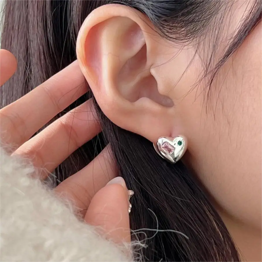 CHOZON Real 100% s925 sterling silver stud earrings female zircon love simple fashion ins wind ear buckle Wholesale Factory - 图片 4