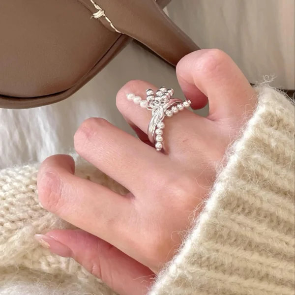 CHOZON Simple S925 Sterling Silver Tassel Bead Ring Design Sense Personality INS Ring Real Silver Factory Wholesale