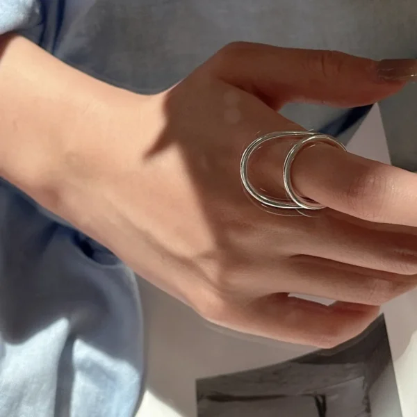S925 Sterling Silver Korean Version Niche Design Double-layer Texture Ring Japanese Simple Fashion Ring Wholesale