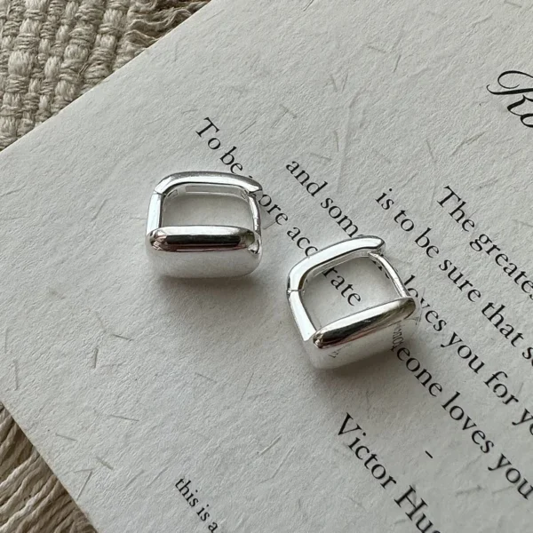 S925 Sterling Silver Korean Version Niche Design Sense Retro Square Ear Buckle Japanese Simple Fashion Basic Earrings