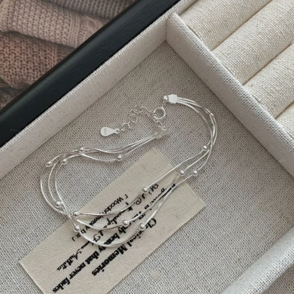 S925 Sterling Silver Three-layer Bead Snake Bone Bracelet Female Korean Cold Ins High-end Niche Design New Jewelry