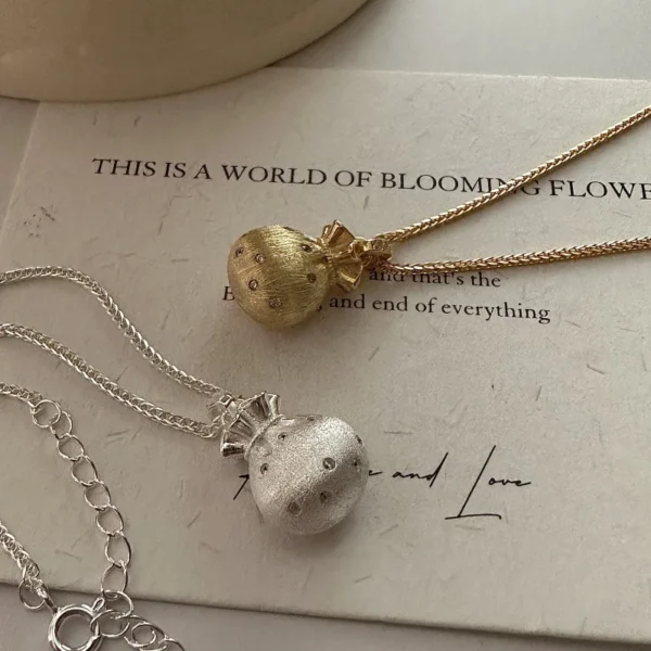 S925 Sterling Silver Korean Niche Design Sense Brushed Lucky Bag Necklace National Simple Retro Personalized Collarbone Chain