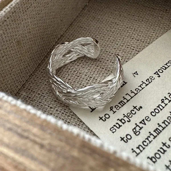 S925 Sterling Silver Spanish Niche Design Sense Woven Personality Ring Japanese Simple Retro Ring Silver Jewelry Wholesale