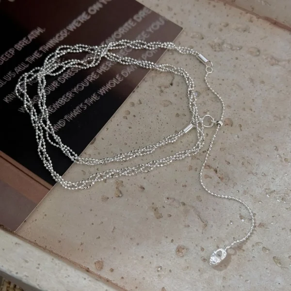 S925 Silver Korean Version Niche Design Sense Woven Lace Necklace Sparkling Sparkling Bead Chain Ins Collarbone Chain