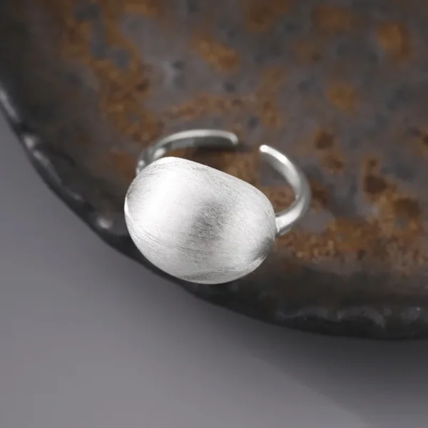 925 Sterling Silver Irregular Oval Matte Brushed Ring Women's Simple Fashion Hong Kong Style Personalized Opening Ring 0364B