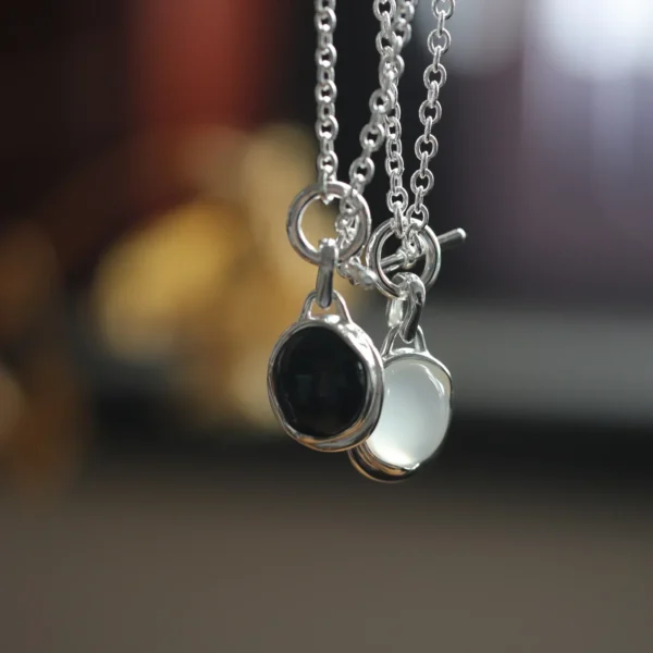 Original Genuine S925 Sterling Silver Necklace Black Agate Pendant OT Chain Can Be Disassembled To Replace Jewelry Wholesale