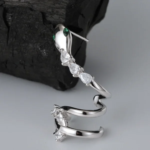 E1386 Korean Version Niche Designer S925 Sterling Silver with Diamonds Snake Stud Earrings Women's Exaggerated Nightclub Snake