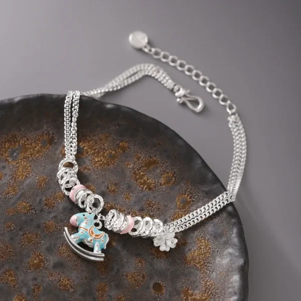 925 Sterling Silver Colored Trojan Horse Double-layer Bracelet Women's Simple Niche Design Sweet Ring Flower Jewelry B6858