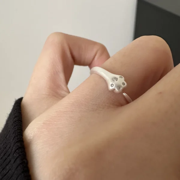 925 Sterling Silver Diamond-encrusted Cat Claw Ring Women's Simple Matte Craftsmanship Light Luxury Exquisite High-end Open Ring