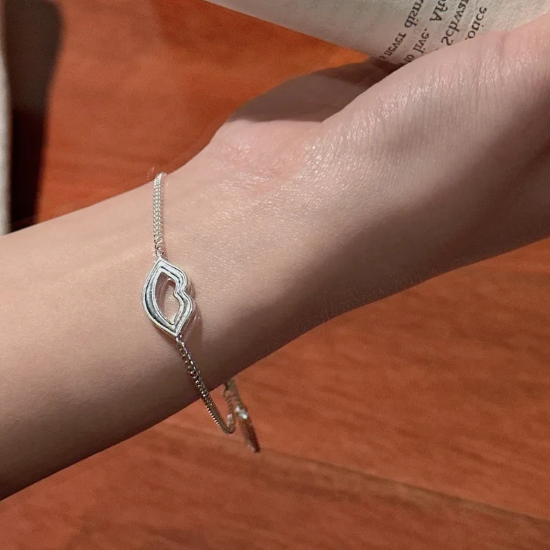 S925 Sterling Silver Korean Version Niche Design Sense Lip Basic Bracelet Simple First Jewelry Wholesale Real Silver Factory - 画像 (2)