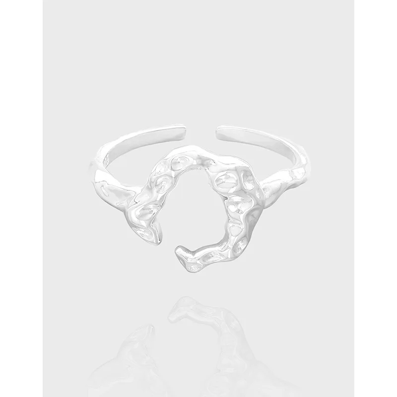 Korean Version Niche Light Luxury Original Design Versatile Bright Silver Weathering Erosion S925 Sterling Silver Women's Ring