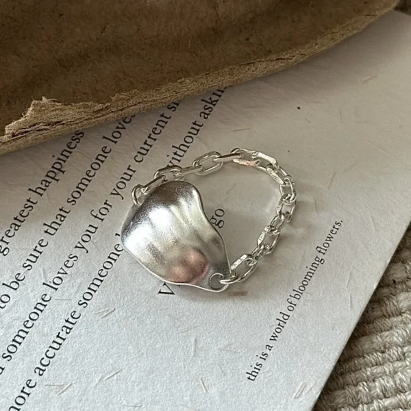 S925 Sterling Silver Korean Version Niche Design Sense Retro Texture Matte Ring Japanese Simple Retro Chain Ring