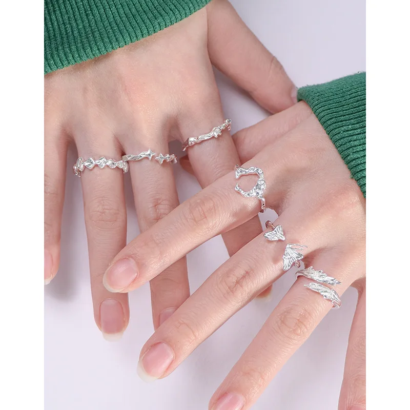 Korean Version Niche Light Luxury Original Design Versatile Bright Silver Weathering Erosion S925 Sterling Silver Women's Ring - Image 3