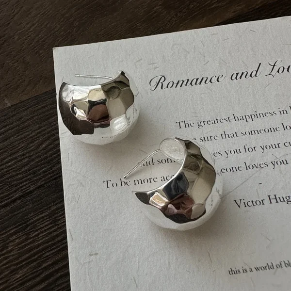 S925 Sterling Silver Niche Design Sense Heavy Industry Texture Rhombus Earrings Korean Style Simple Ear Jewelry