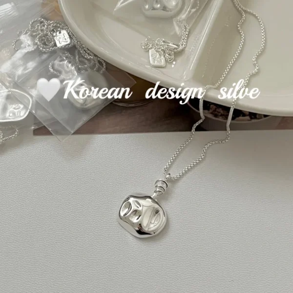 Korean Ins Simple Fashion Niche Versatile High-end Jewelry S925 Sterling Silver Irregular Hammer Wine Bottle Necklace