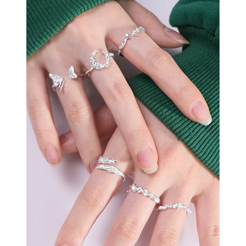 Korean Version Niche Light Luxury Original Design Versatile Bright Silver Weathering Erosion S925 Sterling Silver Women's Ring - Image 4