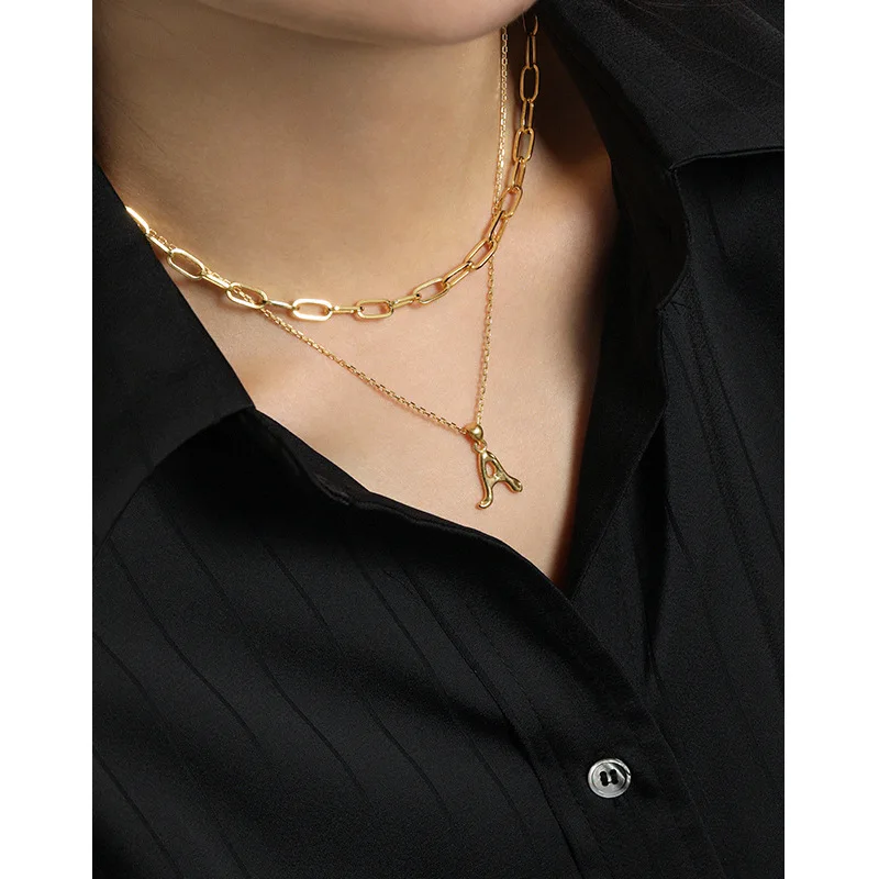 F.I.N.S Korean CHIC Design 26 Letters Irregular S925 Sterling Silver Pendant without Chain Uneven Stackable Alphabet Pendants - 画像 (3)