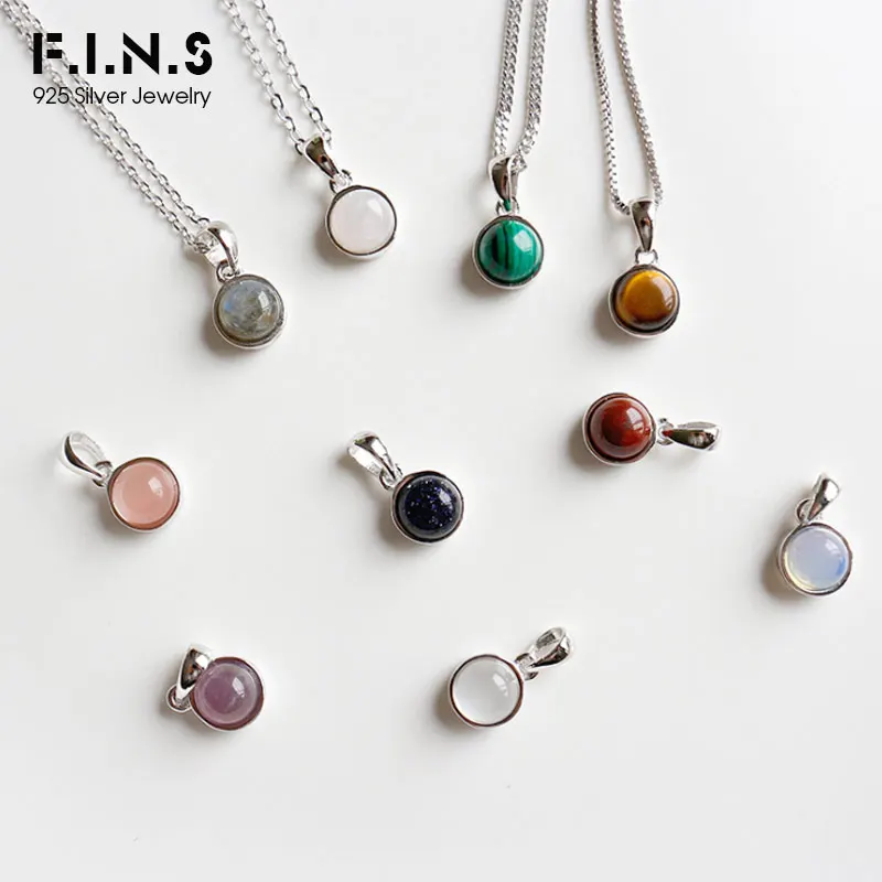 F.I.N.S Classic Hot 100% 925 Sterling Silver Natural Malachite Blue-Sand Crystal Opal Stone Tigereye Gem Pendants Je - Image 2