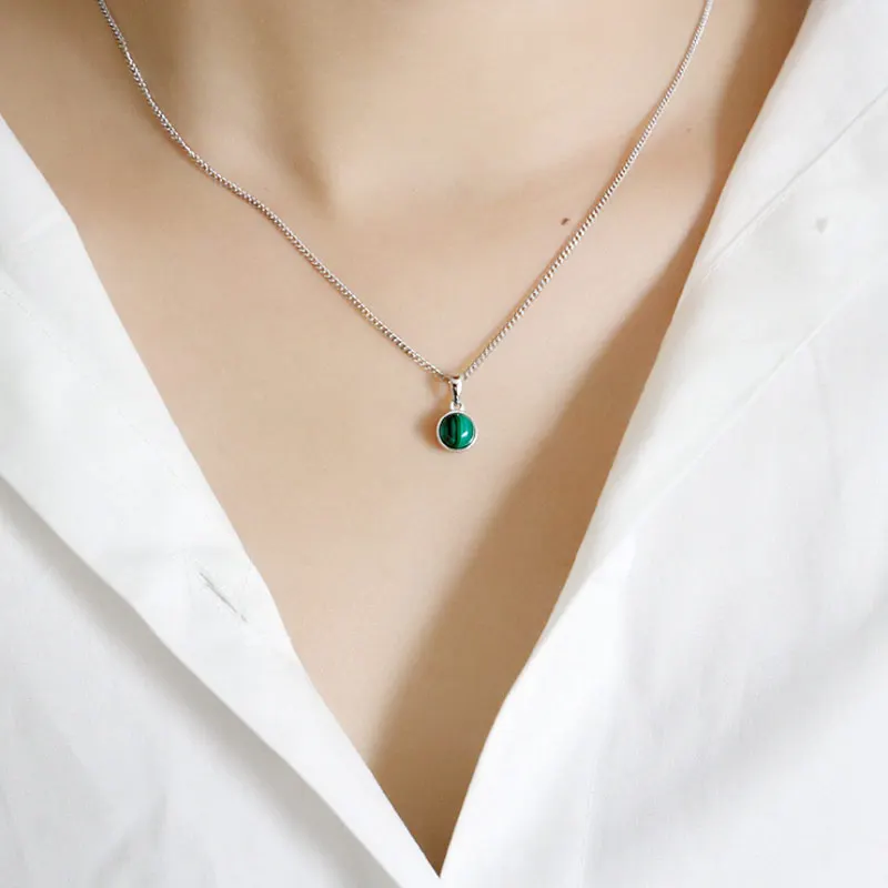 F.I.N.S Classic Hot 100% 925 Sterling Silver Natural Malachite Blue-Sand Crystal Opal Stone Tigereye Gem Pendants Je - Image 4