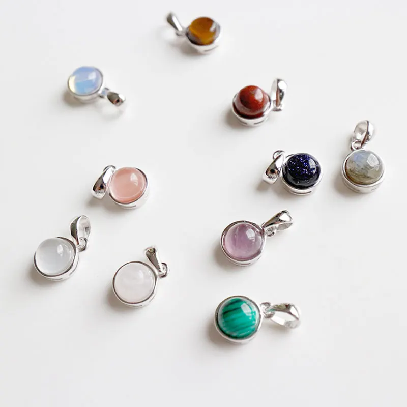 F.I.N.S Classic Hot 100% 925 Sterling Silver Natural Malachite Blue-Sand Crystal Opal Stone Tigereye Gem Pendants Je - Image 3