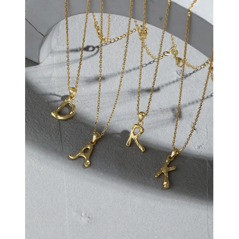 F.I.N.S Korean CHIC Design 26 Letters Irregular S925 Sterling Silver Pendant without Chain Uneven Stackable Alphabet Pendants - 画像 (2)