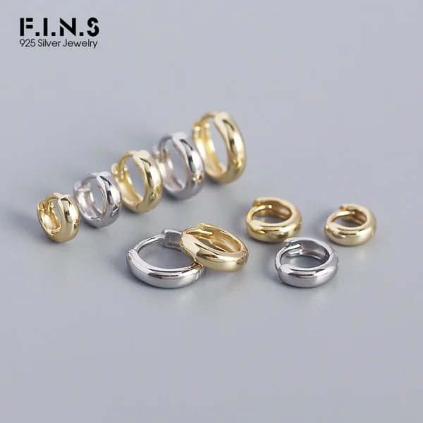 F.I.N.S 925 Sterling Silver Gold 5mm-9 mm Circle Huggies Piercing Smooth Circle Round Pendientes Hoop Earring 2021 Wedding Gift