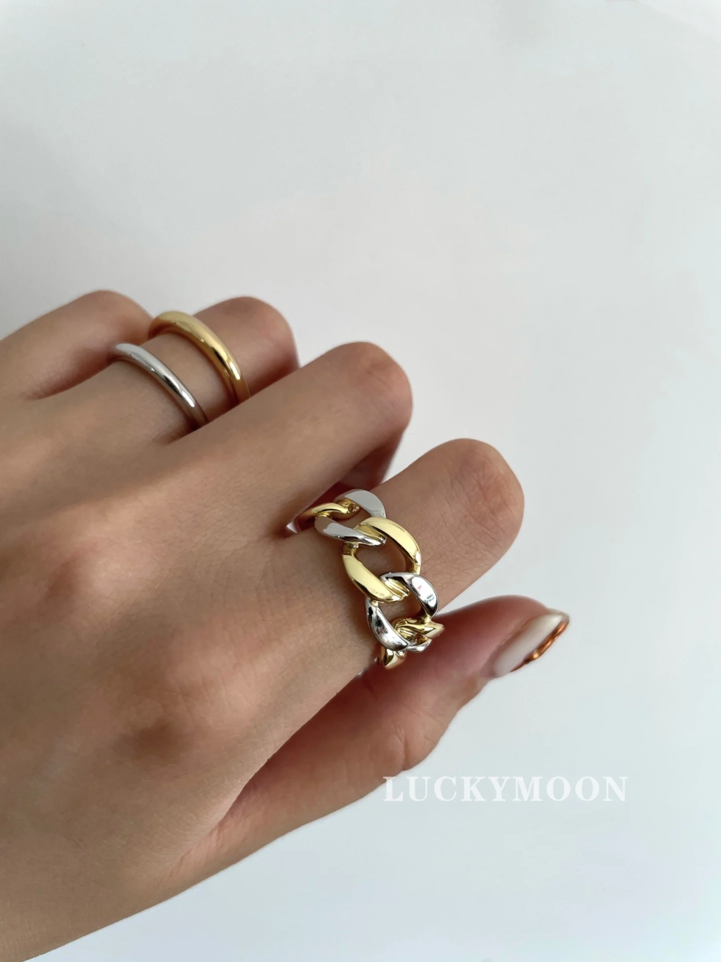 CHOZON S925 Solid Silver Two-Tone Stacking Ring French Modern Wholesale Adjustable Jewelry for Women - Image 4