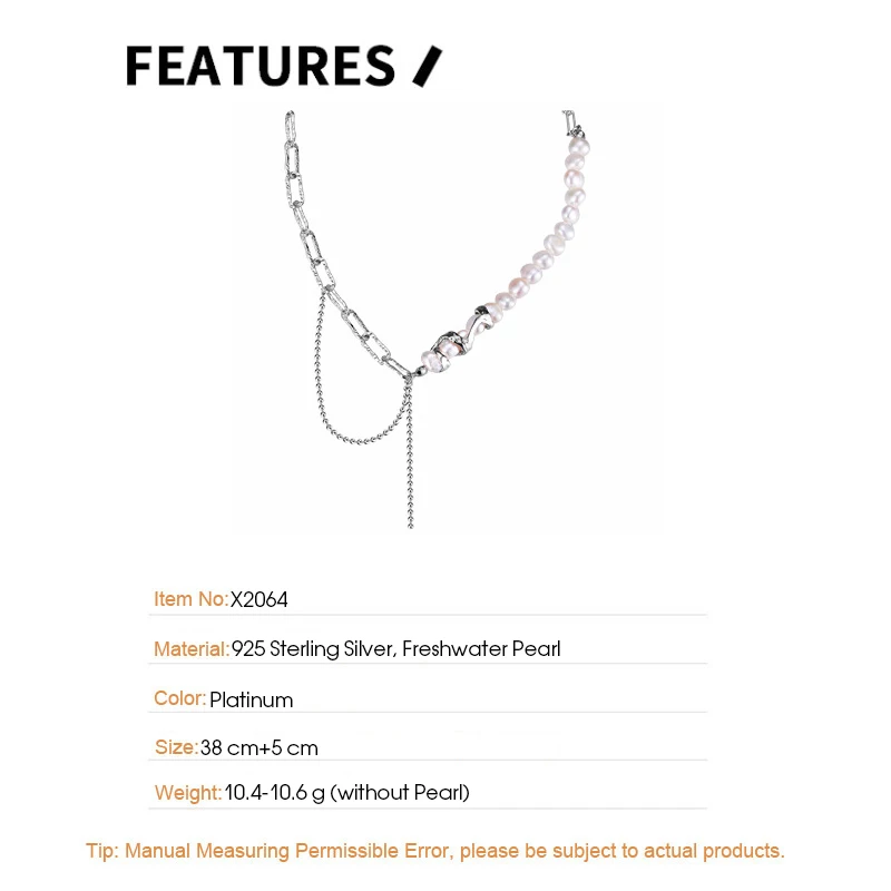 F.I.N.S Asymmetrical Chain S925 Sterling Silver Irregular Freshwater Pearl Link Chain Clavicle Necklace Statement Fine Jewelry - Image 5