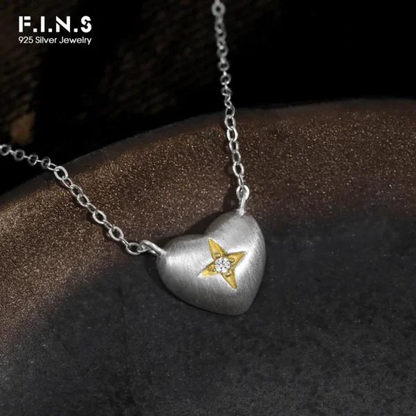 F.I.N.S Original Brushed Love Heart Sterling Silver S925 Necklace Simple Heart-Shaped Clavicle Chain Fine Jewelry Valentine Gift