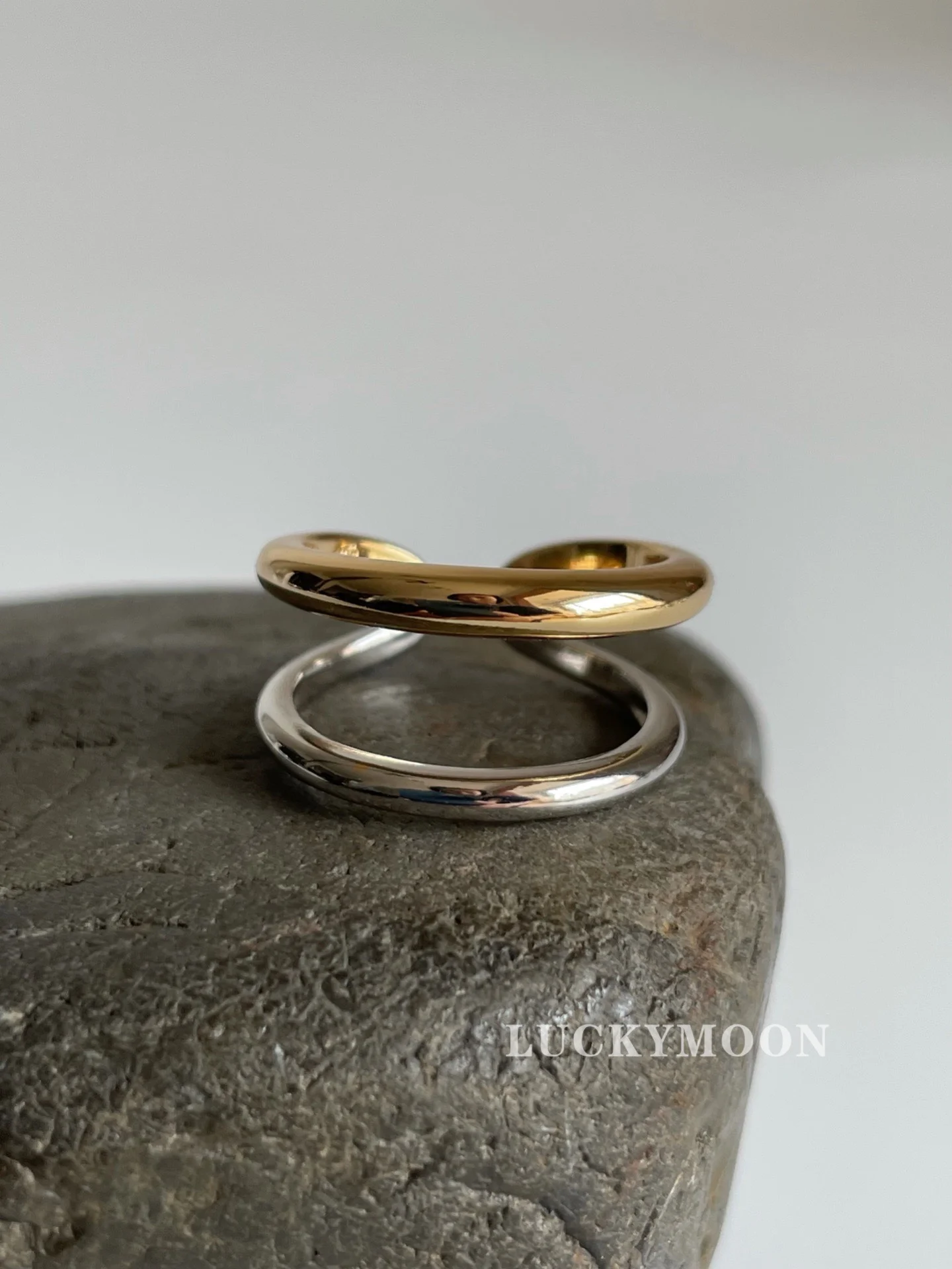 CHOZON S925 Solid Silver Two-Tone Stacking Ring French Modern Wholesale Adjustable Jewelry for Women - Image 2