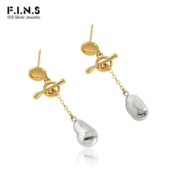 F.I.N.S Korean Minimalism OT Buckle Long 100% S925 Sterling Silver Dangle Earrings Asymmetric Pendant Fashion Fine Ear Jewelry