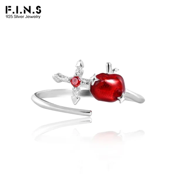 F.I.N.S Original Sword Red Apple S925 Sterling Silver Ring Unique Sweet Cool Retro Drip Glue Open Mid Finger Fine Jewelry Gifts