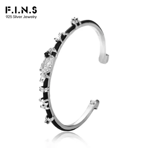 F.I.N.S Designer S925 Sterling Silver Leather Rope Zircon Bracelet Women INS Style Handmade Bangle Open Cuff Fashion Fine Jewels