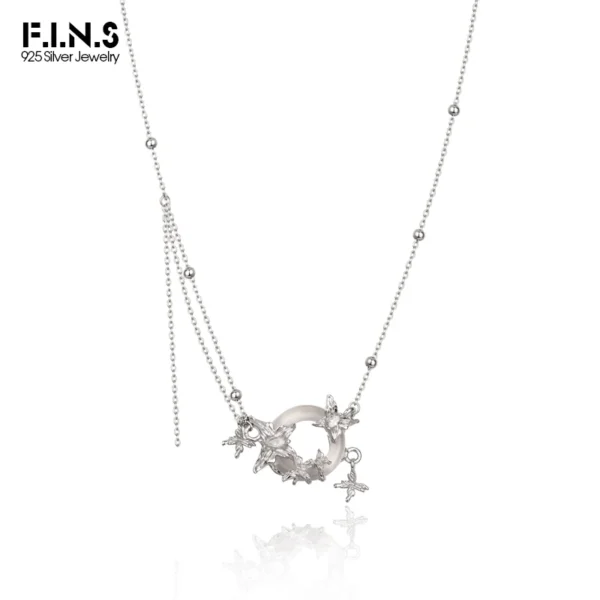 F.I.N.S New Chinese S925 Sterling Silver Butterfly Necklace Women Peace Buckle Round Agate Pendants Clavicle Chain Fine Jewelry